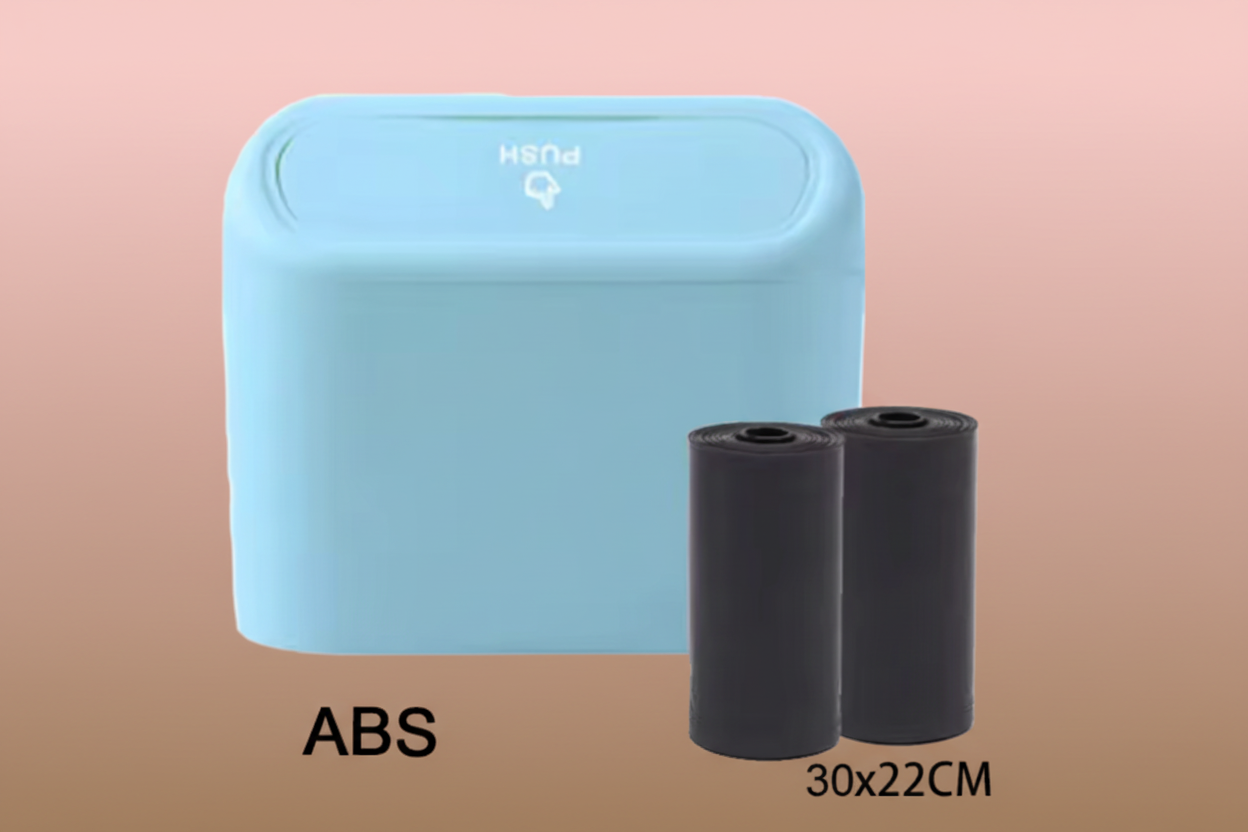 Mini Car Trash Can with Lid | Leak-Proof + 60 Bags Included