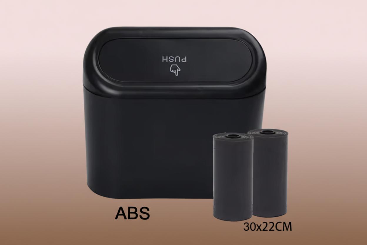 Mini Car Trash Can with Lid | Leak-Proof + 60 Bags Included
